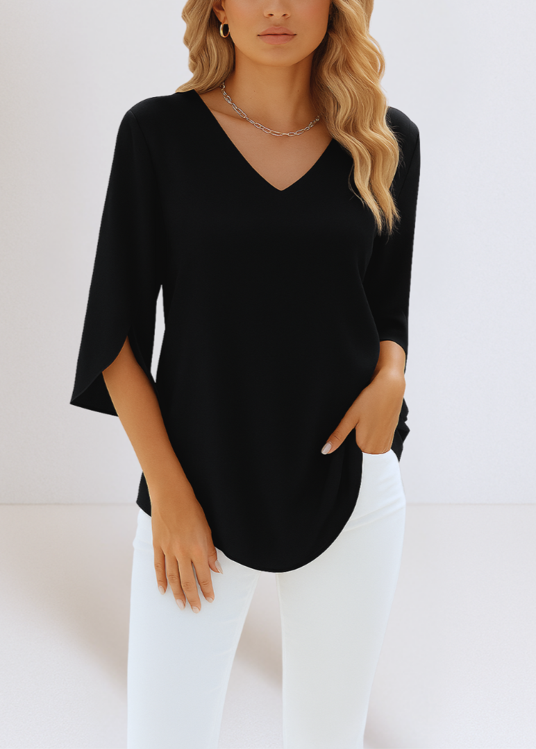 Kalina | Elegant V-neck Blouse with Split Sleeves