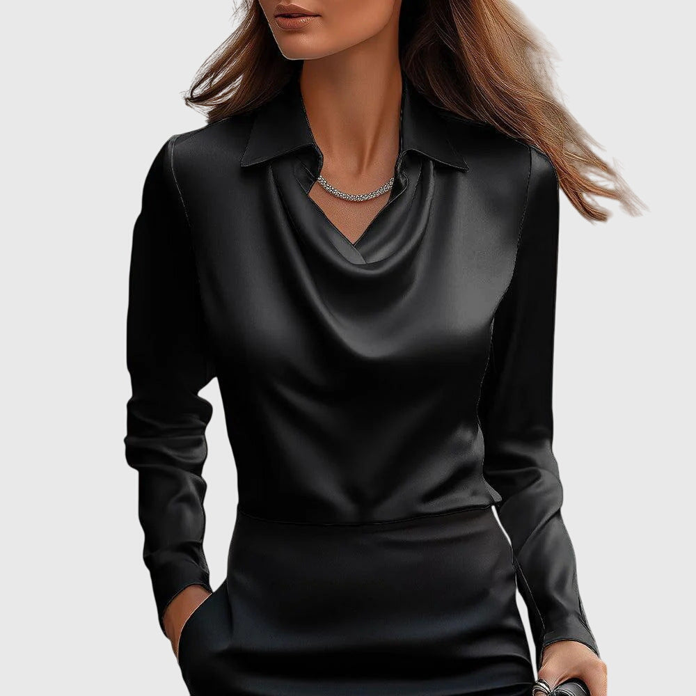 Sophia | Blouse with luxurious sheen and draped neckline