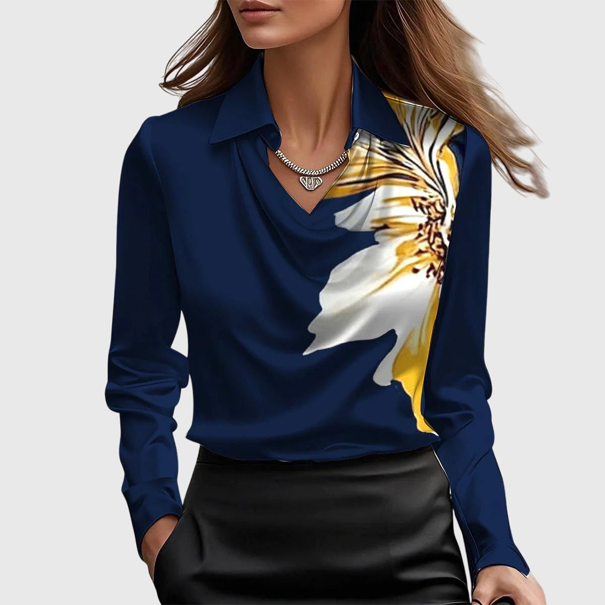 Sophia | Blouse with luxurious sheen and draped neckline