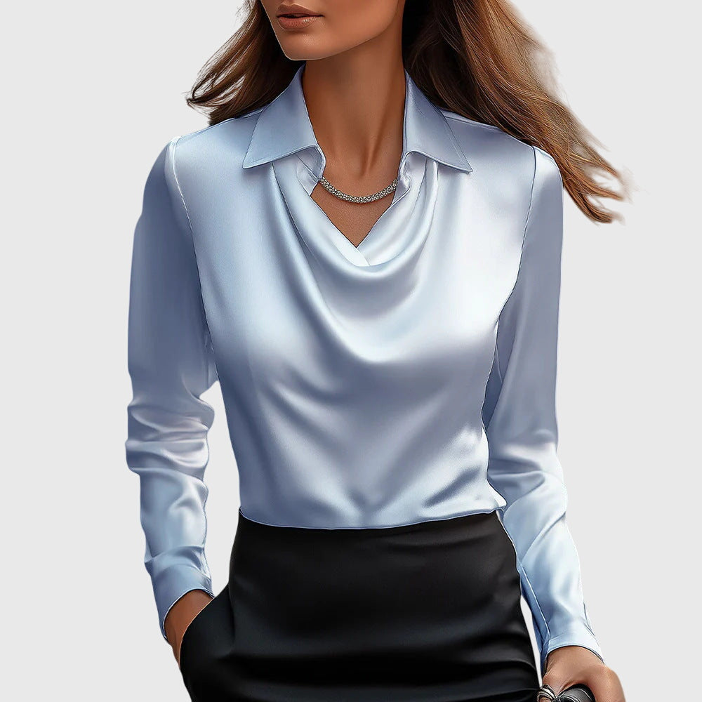 Sophia | Blouse with luxurious sheen and draped neckline