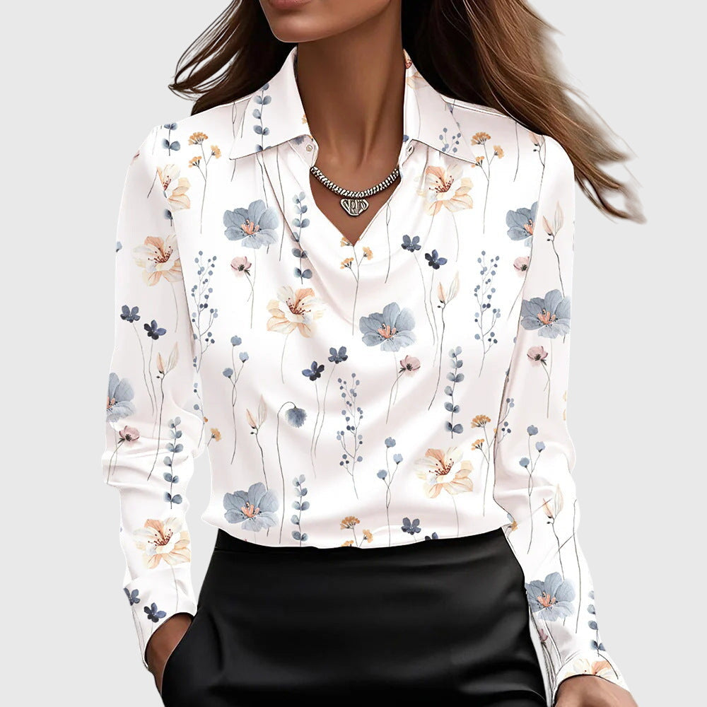 Sophia | Blouse with luxurious sheen and draped neckline