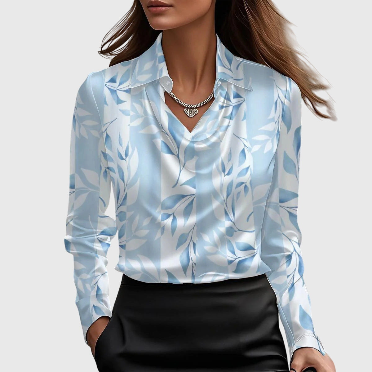 Sophia | Blouse with luxurious sheen and draped neckline