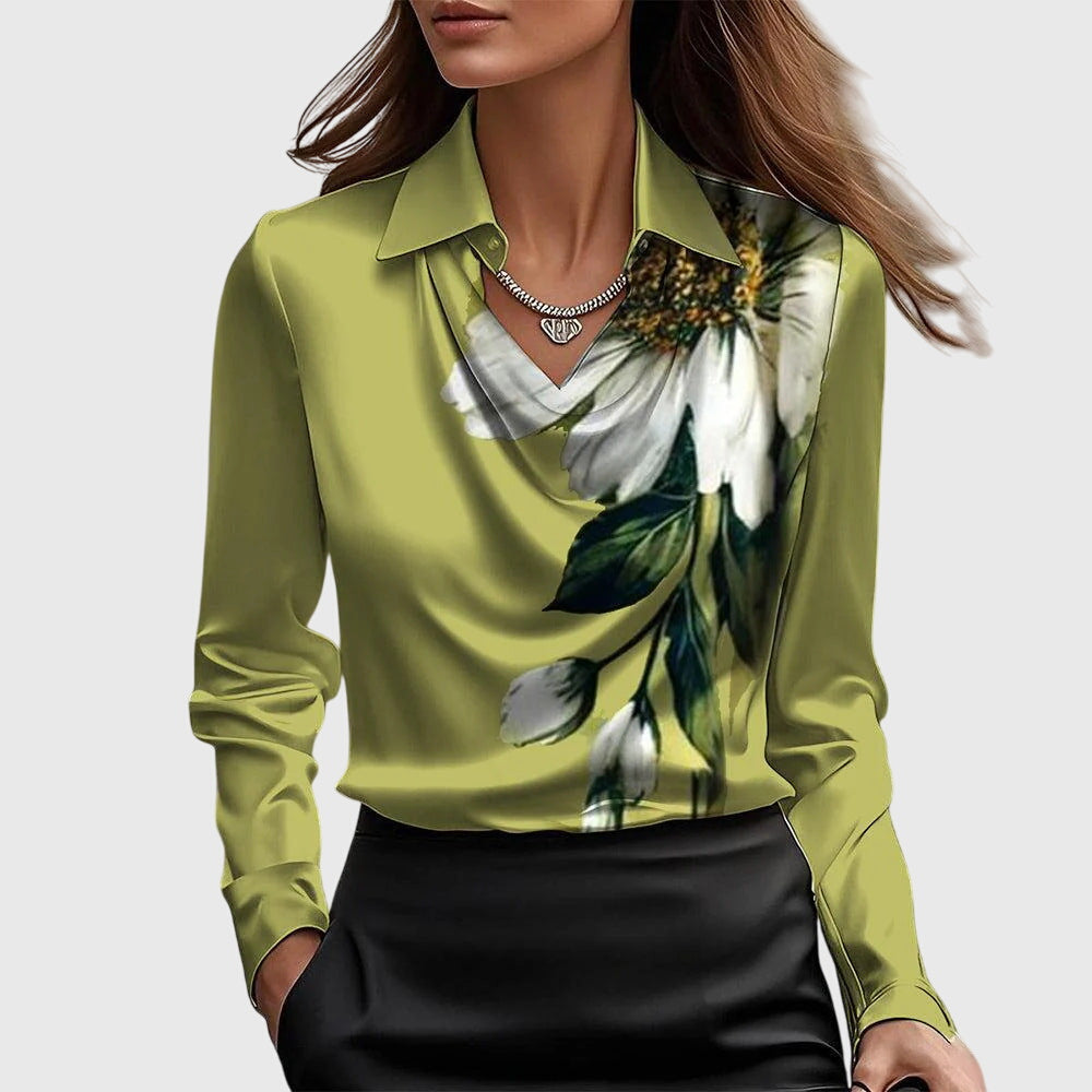 Sophia | Blouse with luxurious sheen and draped neckline