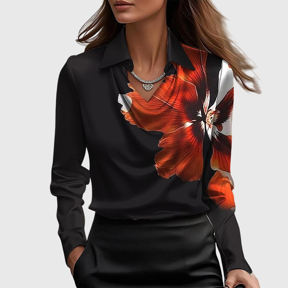 Sophia | Blouse with luxurious sheen and draped neckline