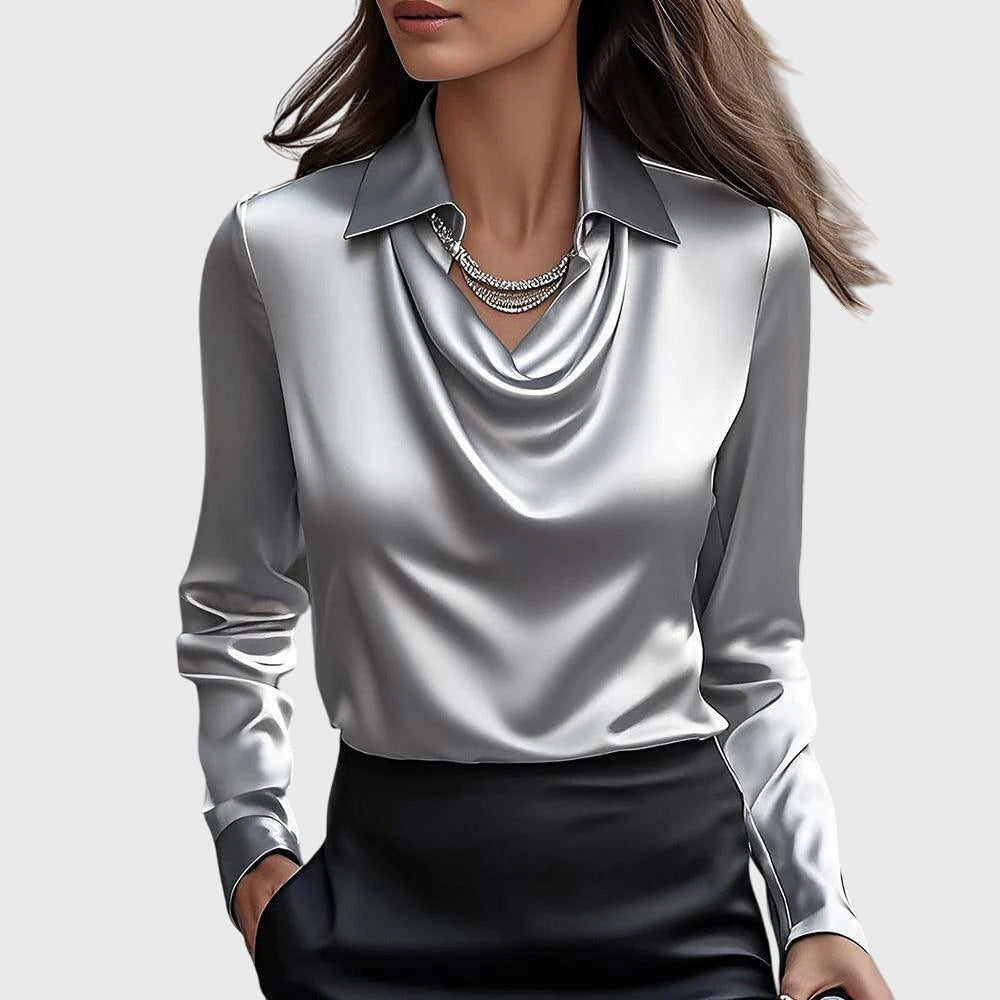 Sophia | Blouse with luxurious sheen and draped neckline