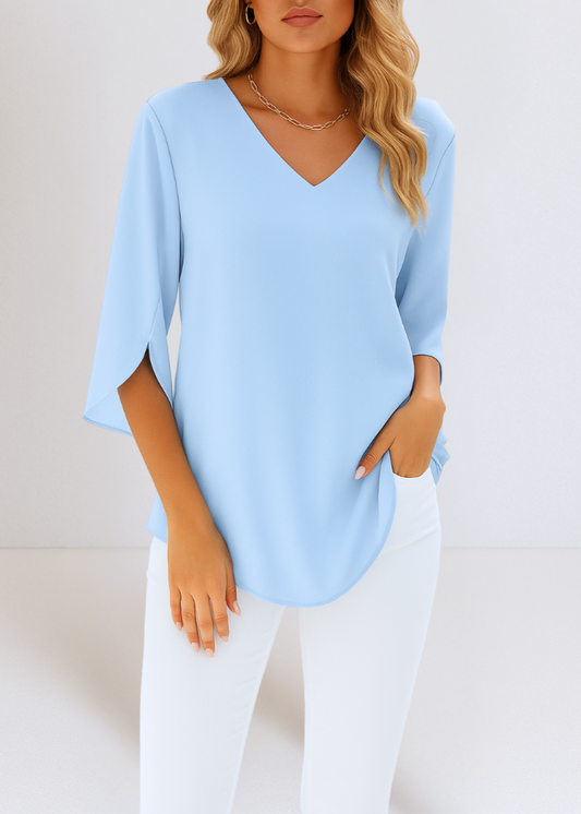 Kalina | Elegant V-neck Blouse with Split Sleeves
