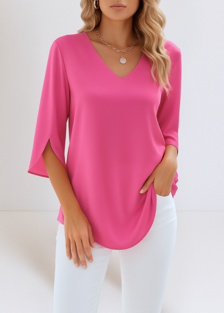 Kalina | Elegant V-neck Blouse with Split Sleeves