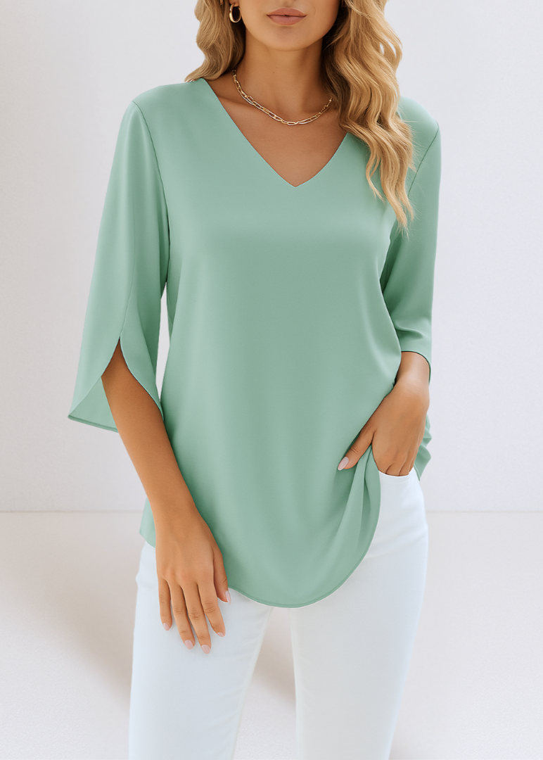Kalina | Elegant V-neck Blouse with Split Sleeves