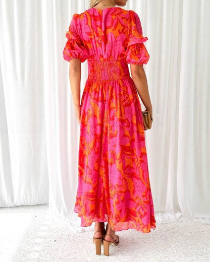 Roselyn | Elegant Red & Pink Maxi Dress
